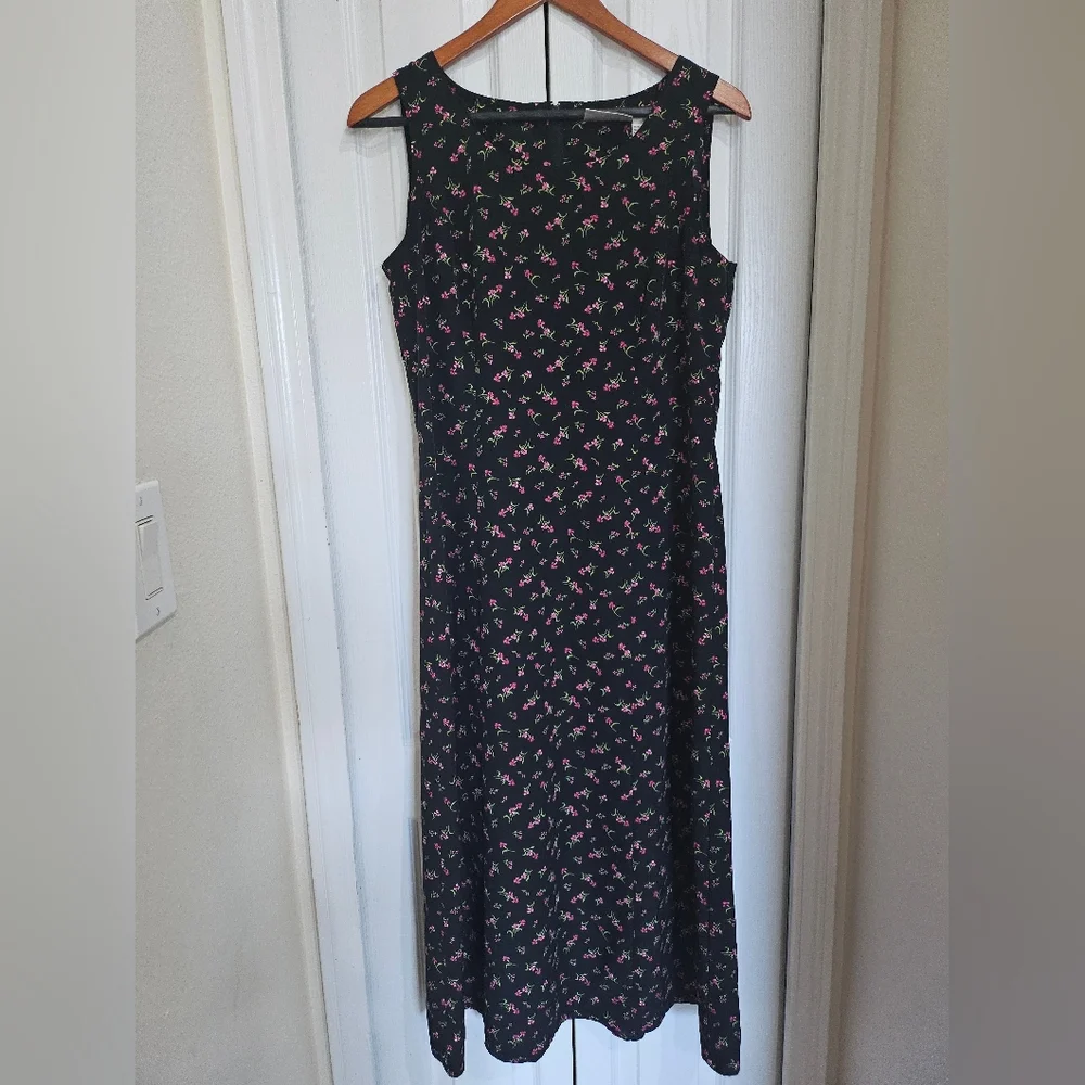 Kathy Lee Collection Black Floral Midi Dress Womens co Sleeveless Vintage Sz 8 - Picture 3 of 11